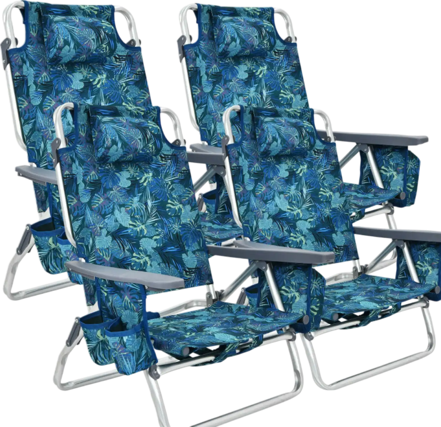 Costway Beach Chair 4-Pack Outdoor Folding 5-Position Reclining with Pillow New