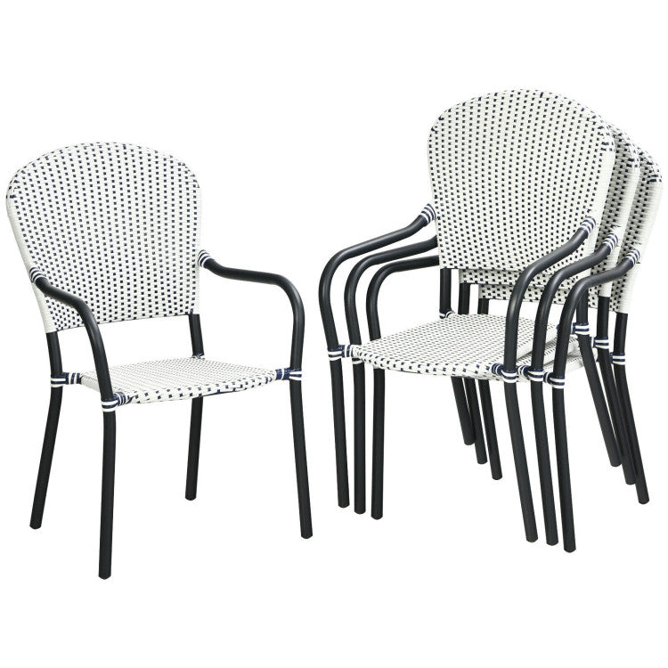 Costway Patio Furniture Set 4 Piece Stackable Wicker Dining Chairs with Armrests New