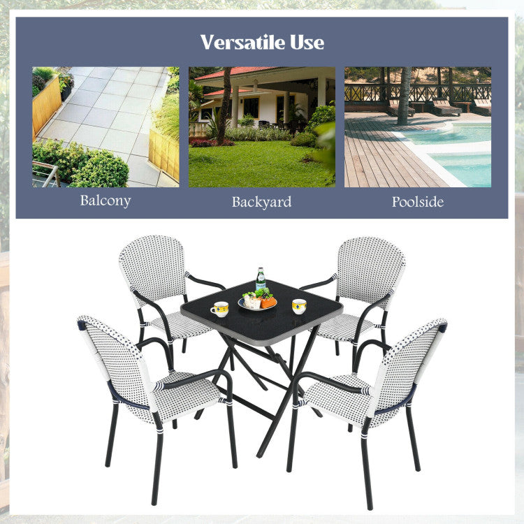 Costway Patio Furniture Set 4 Piece Stackable Wicker Dining Chairs with Armrests New