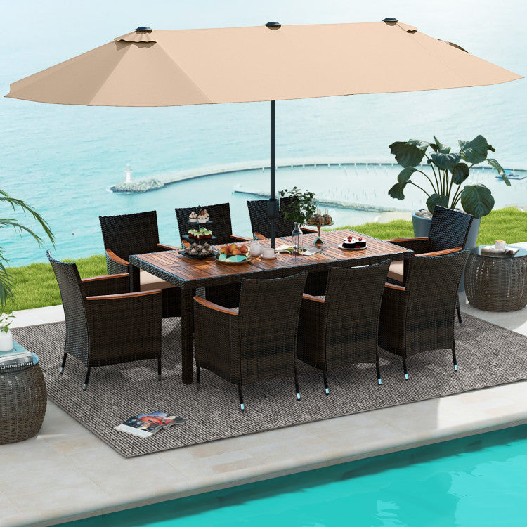 Costway Patio Furniture 10 PCS Outdoor Dining Set with 15" Umbrella and Wicker Chairs New