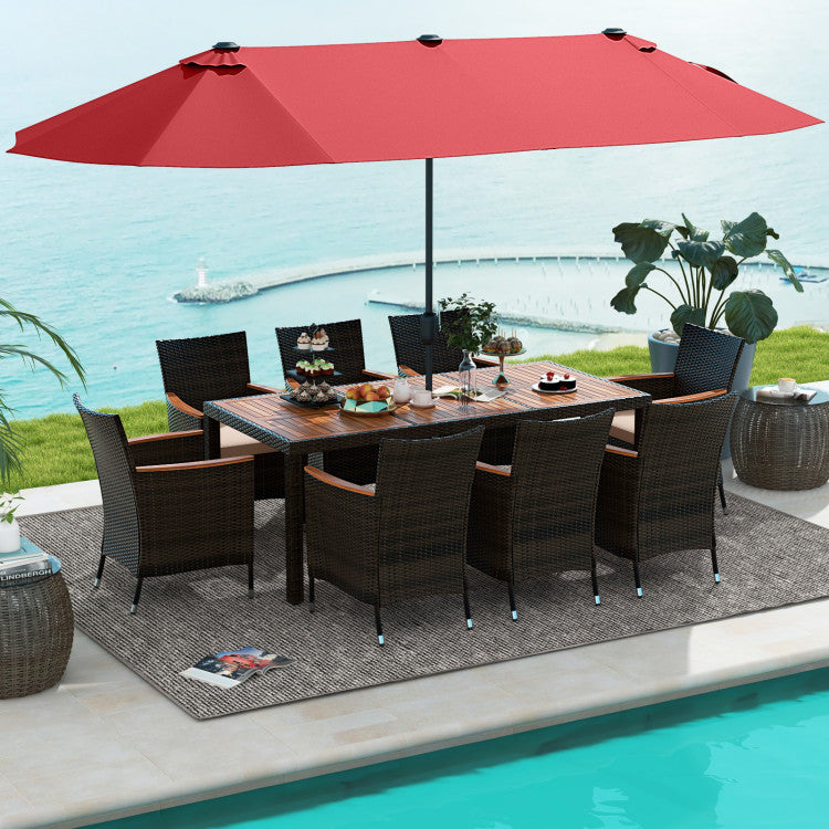 Costway Patio Furniture 10 PCS Outdoor Dining Set with 15" Umbrella and Wicker Chairs New