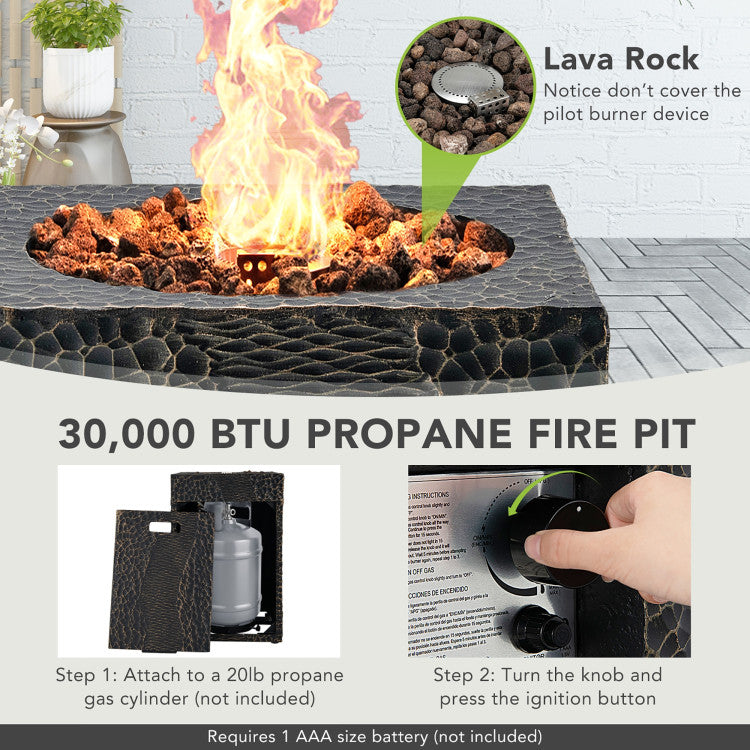 Costway Fire Pit 16" Propane Heater 30,000 BTU with Lava Rocks and Waterproof Cover New