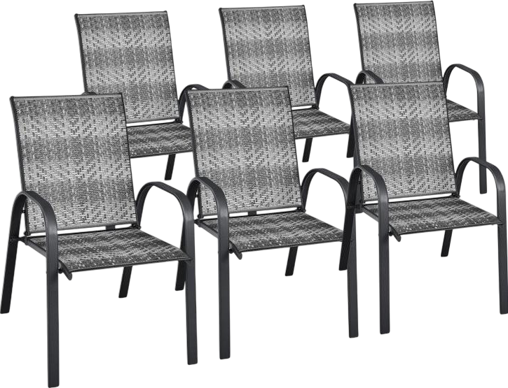 Costway Patio Furniture 6 Piece Wicker Stackable Chairs Set with Sturdy Steel New