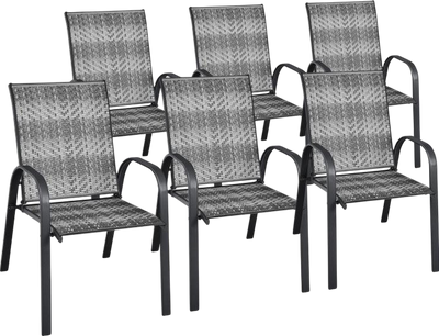 Costway Patio Furniture 6 Piece Wicker Stackable Chairs Set with Sturdy Steel New