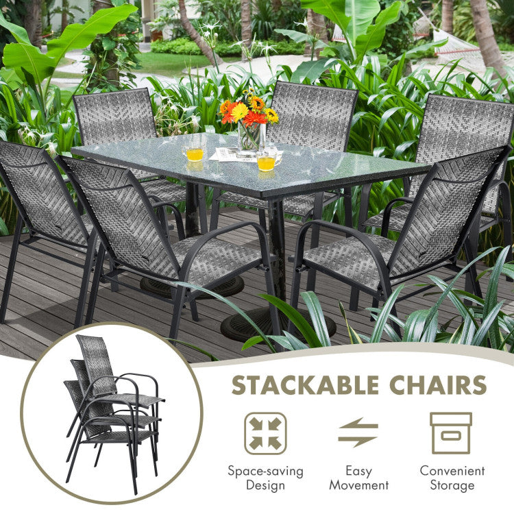 Costway Patio Furniture 6 Piece Wicker Stackable Chairs Set with Sturdy Steel New