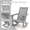 Adirondack rocking chair in gray with curved backrest and rounded armrests, perfect for balcony relaxation.