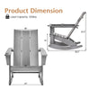 Adirondack rocking chair in gray with curved back, dimensions 22"x20"x35.5", supports 330 lbs, ideal for balcony use.