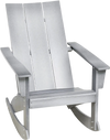 Gray Adirondack rocking chair with curved backrest and rounded armrests, perfect for outdoor balcony relaxation.
