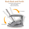 Adirondack rocking chair in gray showcasing 20° tilt motion and curved back for comfortable outdoor relaxation.