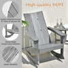Adirondack rocking chair in gray with curved back, made of durable HDPE, perfect for outdoor balcony relaxation.