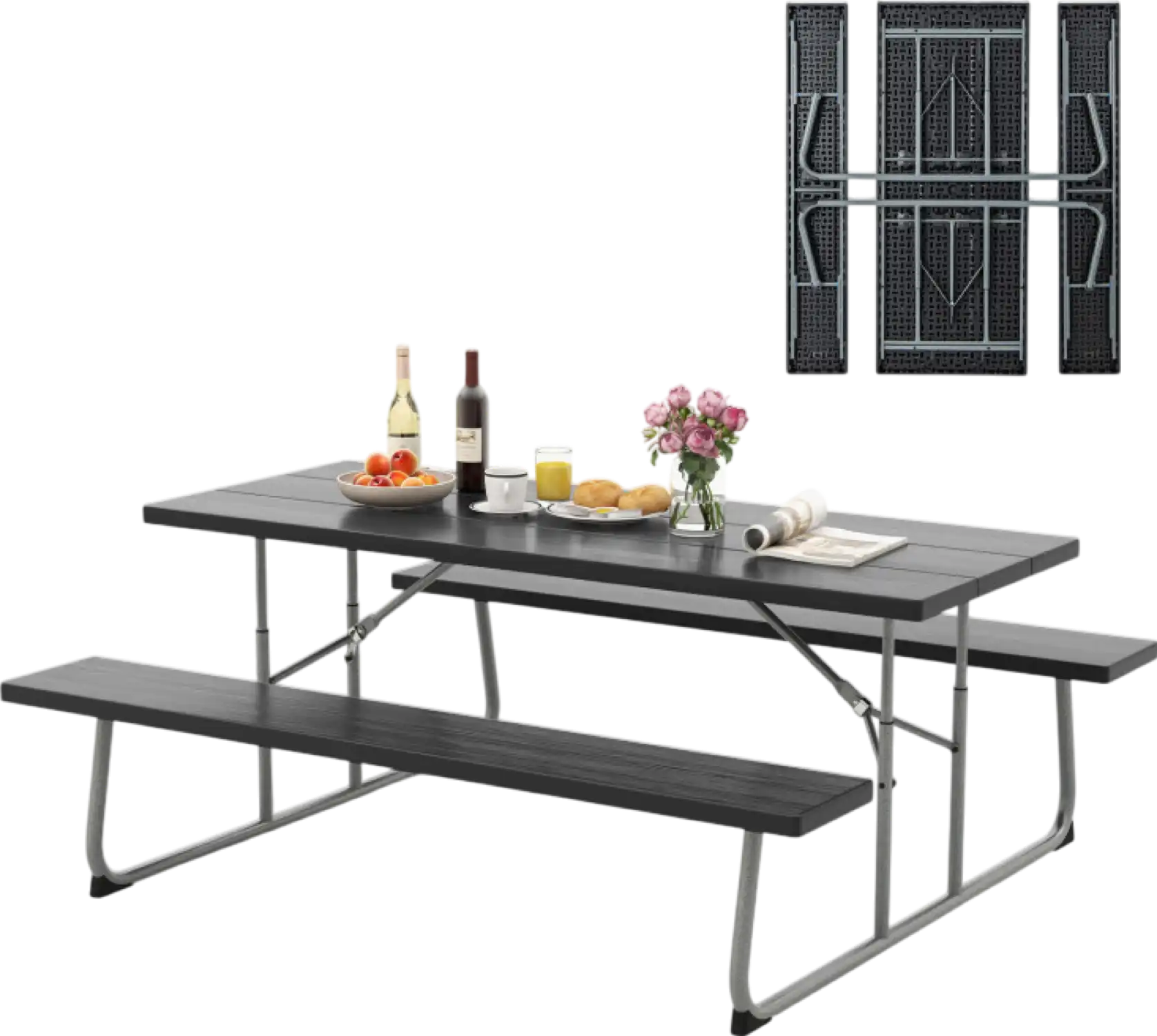 Costway Picnic Table Folding Design All-Weather HDPE Tabletop with Metal Frame and Umbrella Hole New
