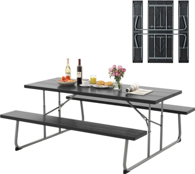 Costway Picnic Table Folding Design All-Weather HDPE Tabletop with Metal Frame and Umbrella Hole New
