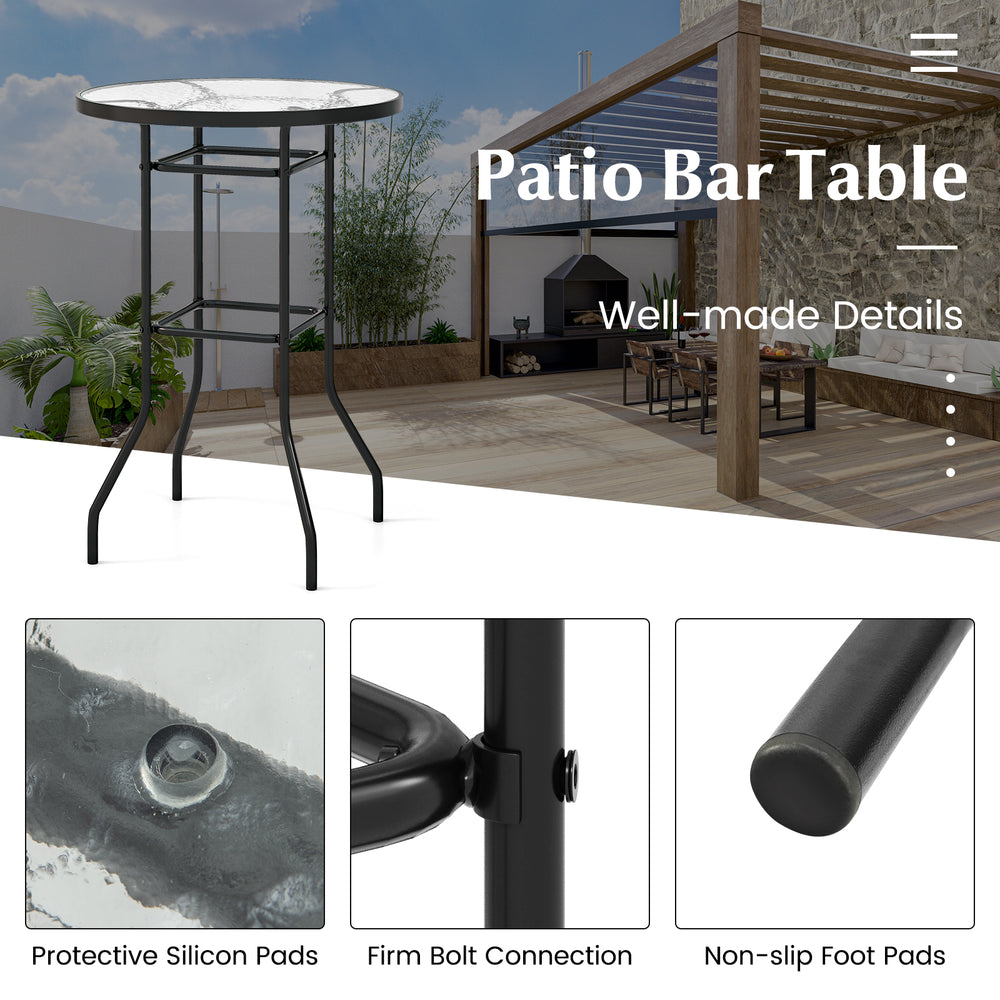 38-inch patio bar table with tempered glass tabletop and sturdy metal frame, ideal for outdoor use on patios or.