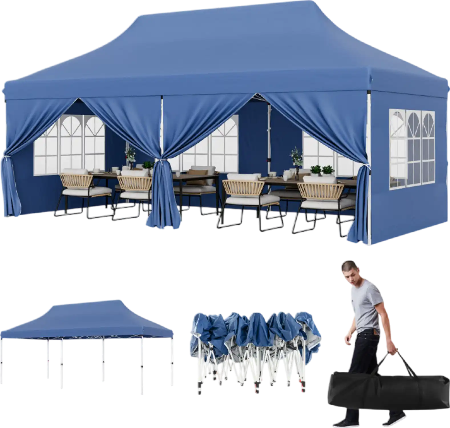 Costway Tent 10' x 20' Pop Up Canopy with 6 Sidewalls Windows and Carrying Bag 93872614 New