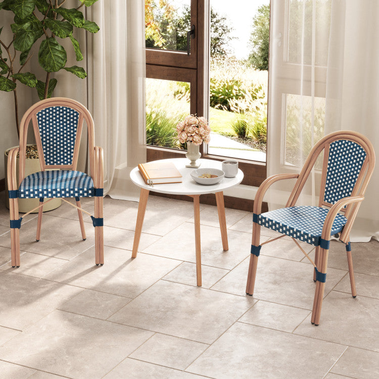 Costway Patio Furniture Bistro Chairs Set French Style PE Wicker New