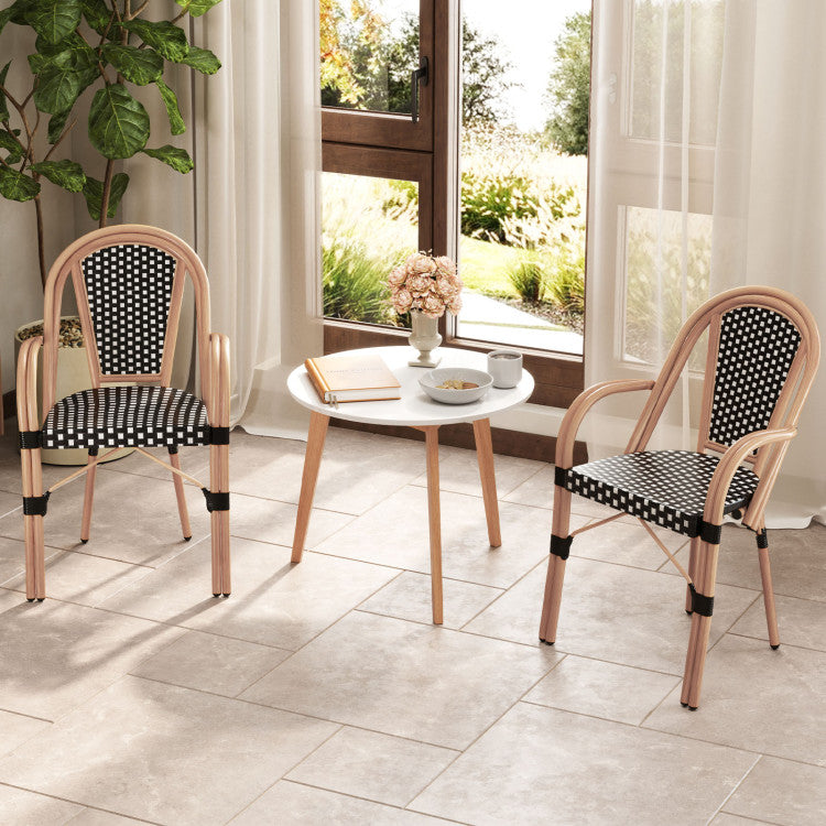 Costway Patio Furniture Bistro Chairs Set French Style PE Wicker New