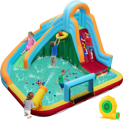 Costway 6-in-1 Inflatable Water Slide Park Bounce House Long Slide Splash Pool Climbing Wall 83337550 New