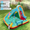 Inflatable Water Slide Park featuring a long slide, climbing wall, and splash pool, perfect for kids' outdoor fun.
