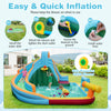 Inflatable water slide park featuring a long slide, climbing wall, splash pool, and water cannon for outdoor fun.