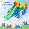 Colorful inflatable bounce house with slide, ball pit, climbing wall, and multiple activities for kids' outdoor fun.