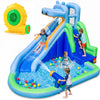 Hippo-themed inflatable water slide showcases a splash pool and interactive water gun, perfect for summer backyard play.