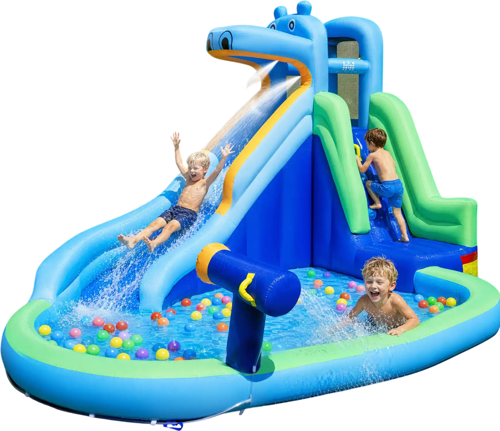 Costway Hippo Inflatable Water Slide w/ Climbing Wall & 680W Blower 56170327 New