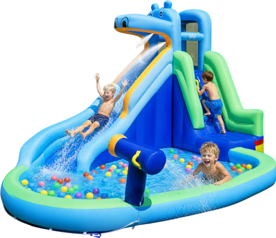 Costway Hippo Inflatable Water Slide w/ Climbing Wall & 680W Blower 56170327 New