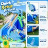 Hippo-themed inflatable water slide offers a quick setup with a powerful blower, ensuring hours of backyard fun.