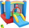 Rainbow Castle Inflatable Bounce House includes a 370W blower for quick inflation and a colorful design for energetic play.