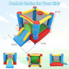 Rainbow Castle Inflatable Bounce House features a colorful design with a slide, basketball hoop, and spacious jumping area for kids.