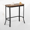 Narrow end table with rustic wood grain and stable steel frame, featuring adjustable foot pads for stability.