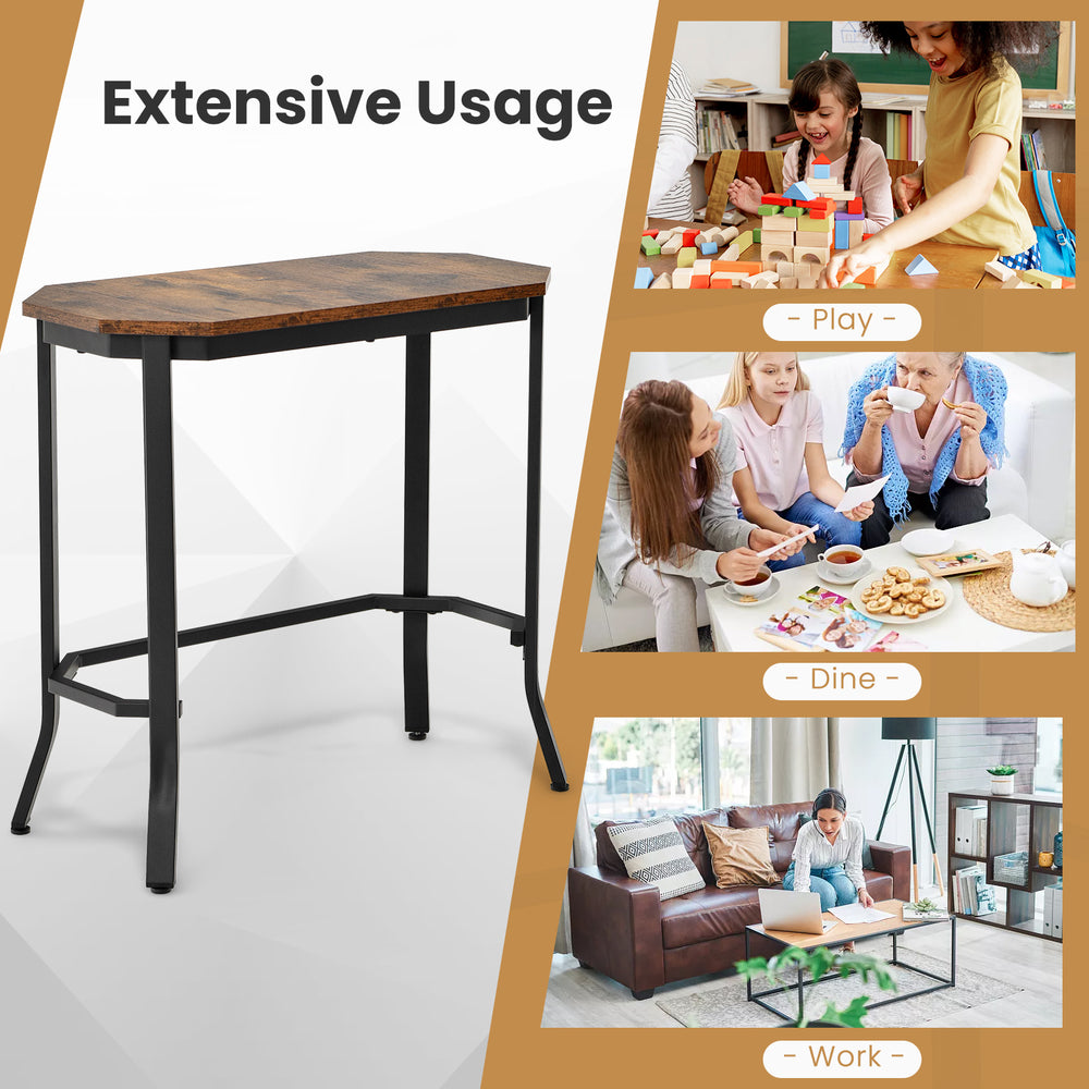 Narrow end table with rustic wood grain and stable steel frame, ideal for living room, bedroom, or entryway use.
