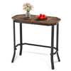 Narrow end table with rustic wood grain and stable steel frame in rustic brown, perfect for living room or entryway use.