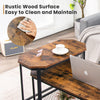 Narrow end table with rustic wood grain and stable steel frame, featuring an easy-to-clean surface for versatile use.