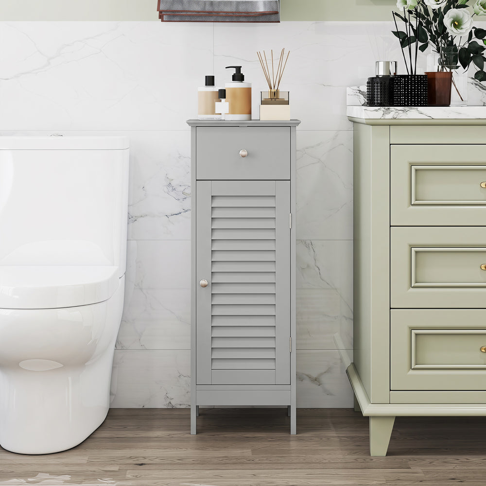 Narrow Bathroom Storage Cabinet with Adjustable Shelf and Drawer-Gray - Gallery View 1 of 10