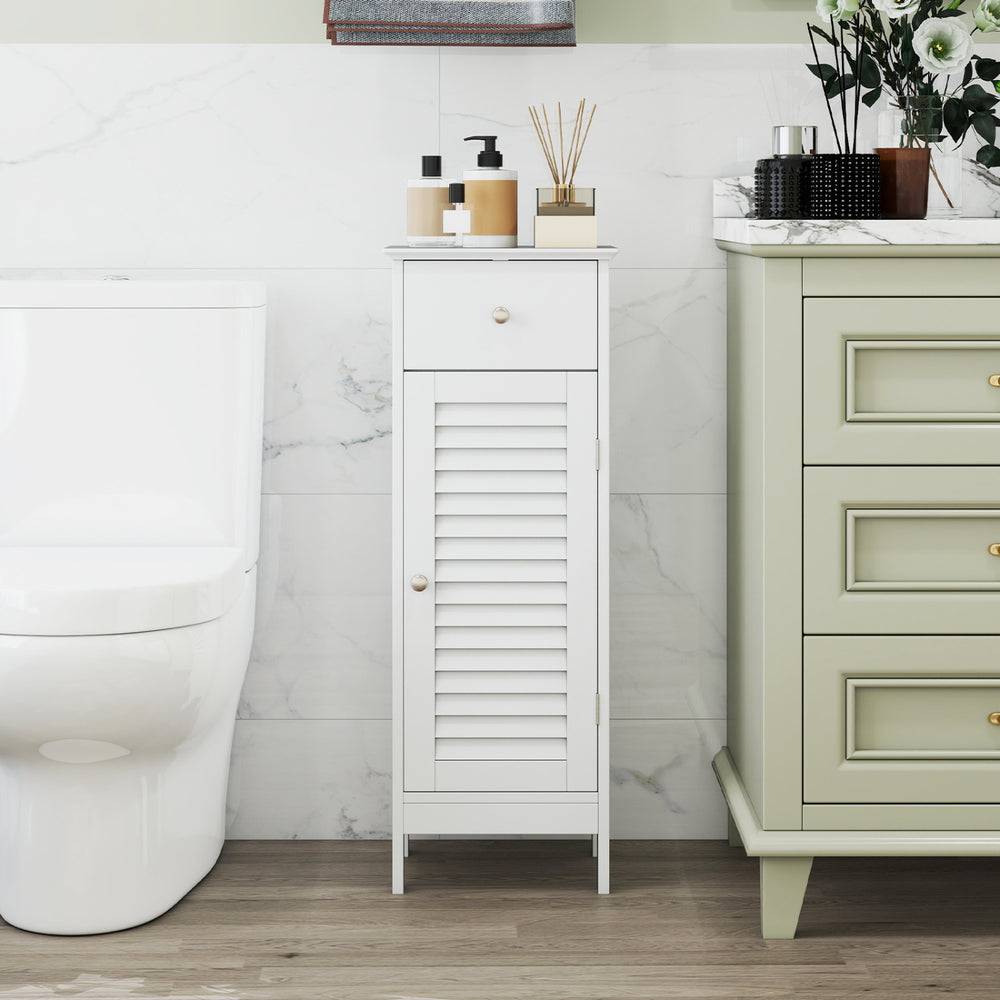 Narrow Bathroom Storage Cabinet with Adjustable Shelf and Drawer-White - Gallery View 1 of 10