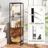 5-tier narrow bookcase in rustic brown featuring a deep storage drawer and 2 anti-tipping kits for added safety.