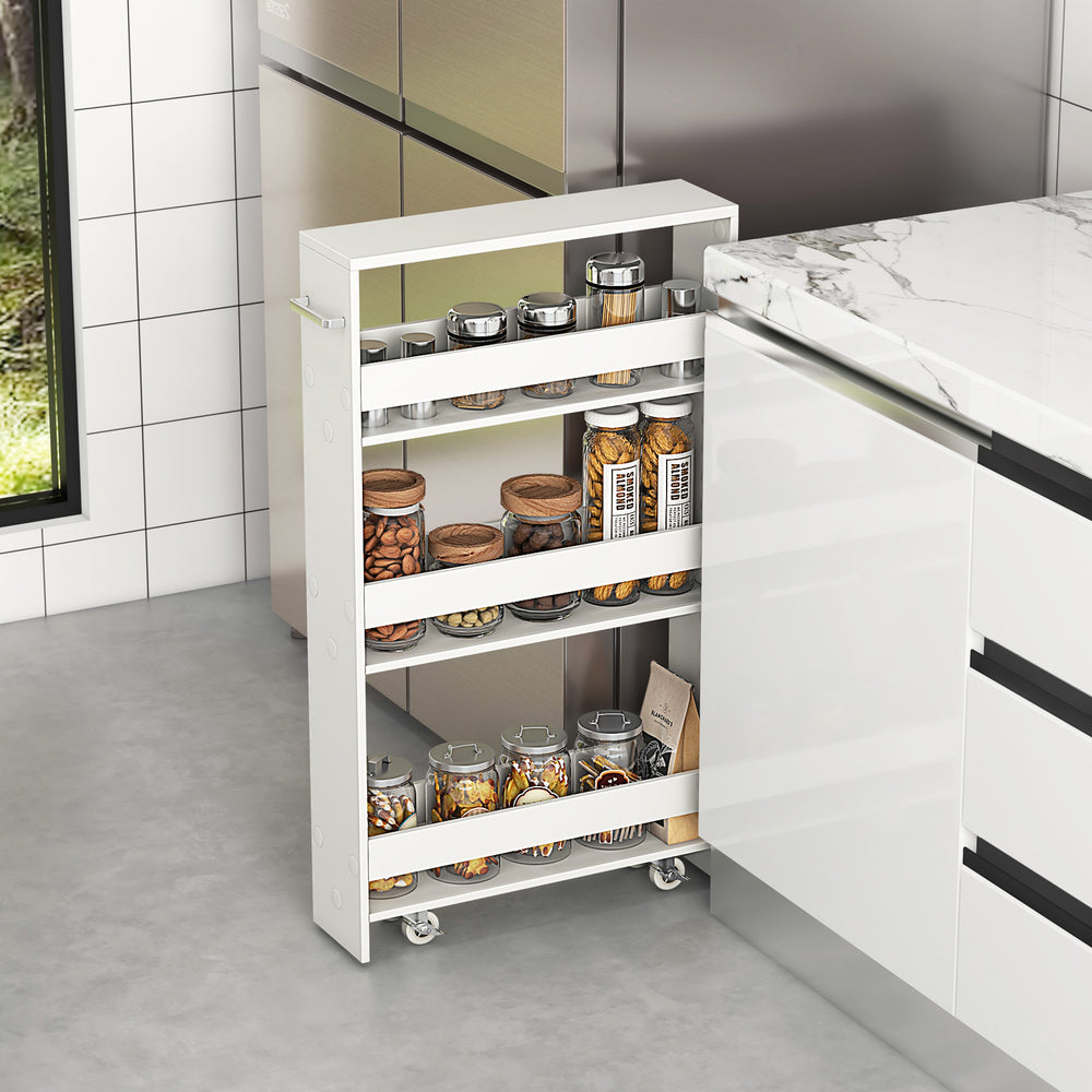 Narrow Mobile Serving Cart with Open Shelves for Kitchen Bathroom Living Room-Off White - Gallery View 1 of 10