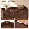 Narrow shoe cabinet in brown with open top shelf, adjustable shelves, and smooth wipe-clean finish for entryway organization.