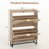 Narrow shoe storage cabinet features two flip drawers, adjustable shelves, and a classic faux rattan design for stylish organization.