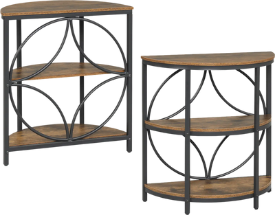 Costway Set of 2 Narrow Side Tables w/ Metal Frame Storage Shelves 12100377 New