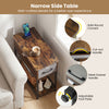 Narrow side table with charging station, LED lights, and cut-out handle for small spaces and convenient storage.