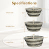 Stackable set of 3 natural canes grass baskets with hollowed handles for convenient storage and organization.