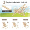 Solid fir wood lounge chair with 3-level adjustable backrest, ergonomic design, and soft padded headrest for outdoor.