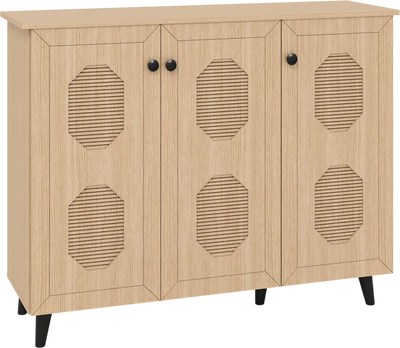 Costway Natural Freestanding Shoe Cabinet 3-Door Entryway Footwear Storage 21973715 New