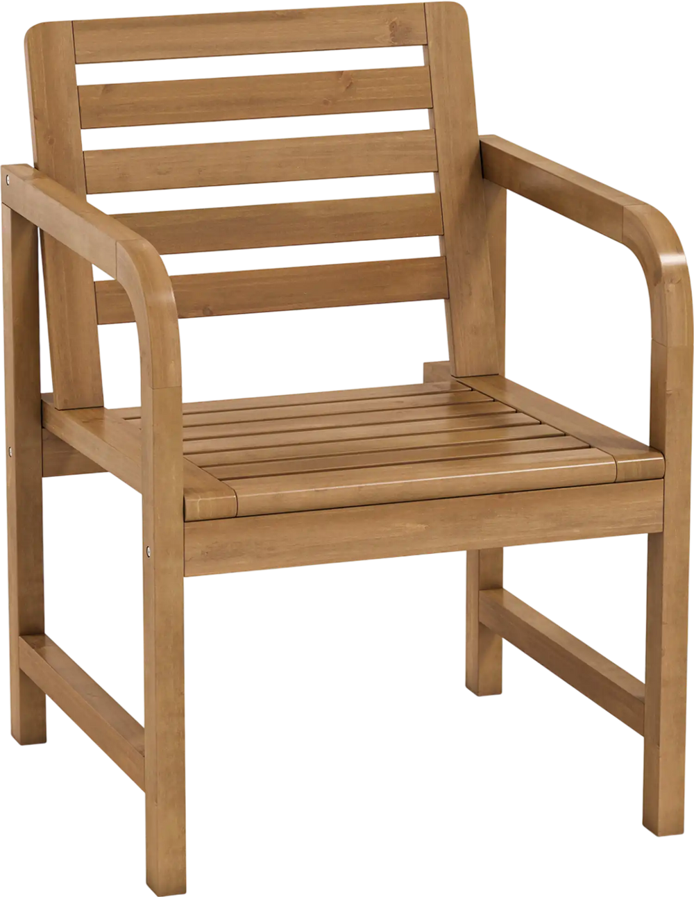 Natural Wood Patio Armchair with Slanted Back and Slatted Seat