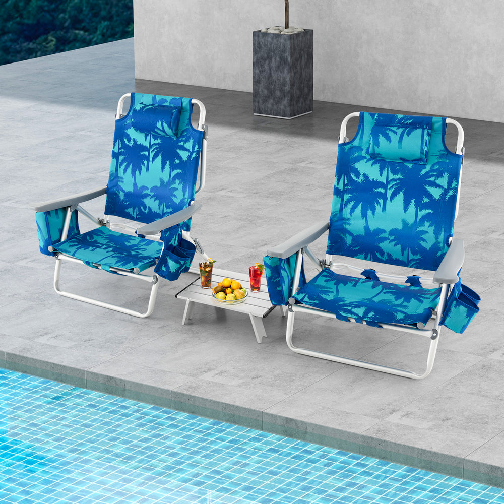 2 Packs 5-Position Outdoor Folding Backpack Beach Table Chair Reclining Chair Set-Navy - Gallery View 1 of 12