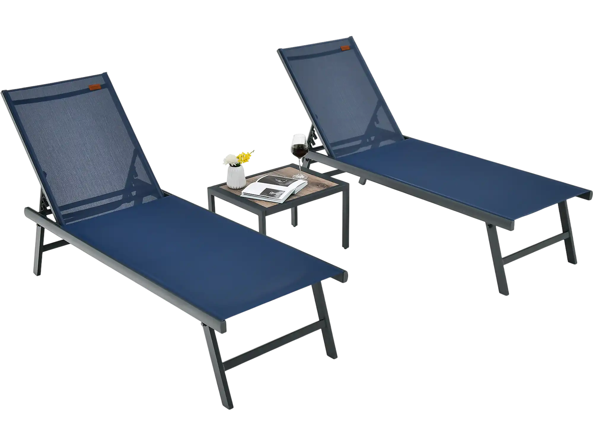 Costway 3-Pc Patio Chaise Lounge Chair Table Set Poolside Yard 21746938 New
