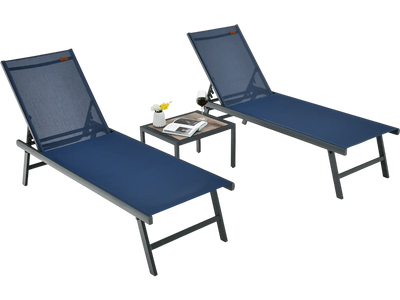 Costway 3-Pc Patio Chaise Lounge Chair & Table Set Poolside Yard 21746938 New