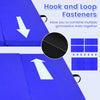 Close-up of hook and loop fasteners on a navy 4-panel folding gymnastics mat, ideal for connecting multiple mats.